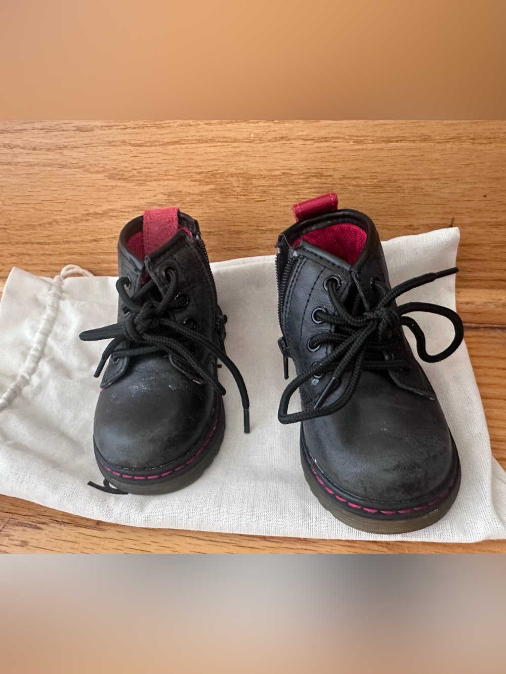 Piper Finn toddler Black Boots with red Accents — Lace-Up & Side Zip